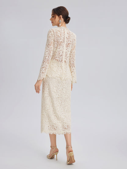 Intricate Embroidered Lace Slit Skirt