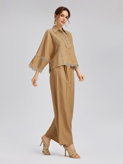 Baroque Lace-Trim Linen Shirt