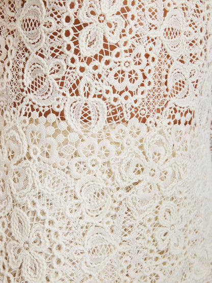 Intricate Embroidered Lace Pearl Top