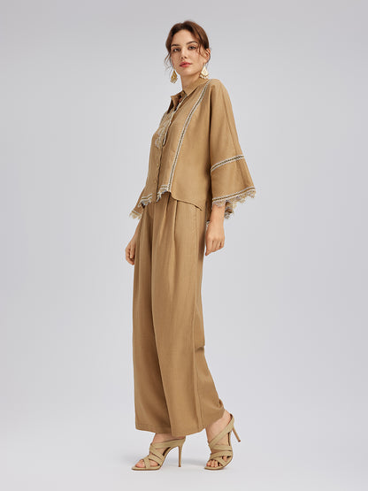 Baroque Lace-Trim Linen Shirt