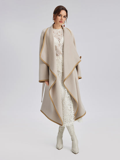 Irregular Silhouette Mid-Length Wool Coat (100% Wool)