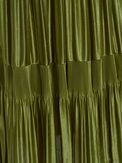 Pleated Cutwork Sleeve Tiered Dress(Waist Tie Included)