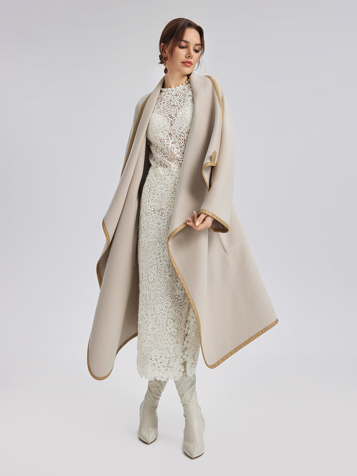 Irregular Silhouette Mid-Length Wool Coat (100% Wool)