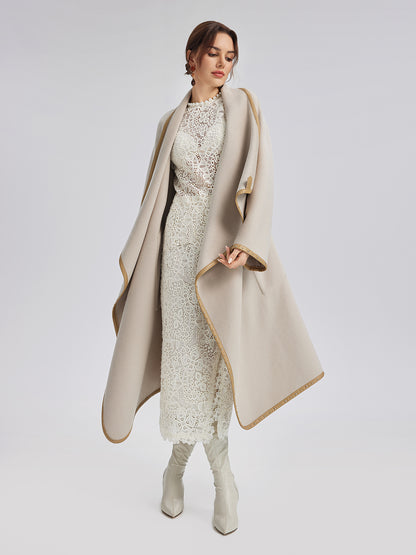 Irregular Silhouette Mid-Length Wool Coat (100% Wool)