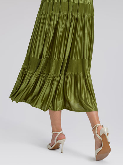 Pleated Cutwork Sleeve Tiered Dress(Waist Tie Included)