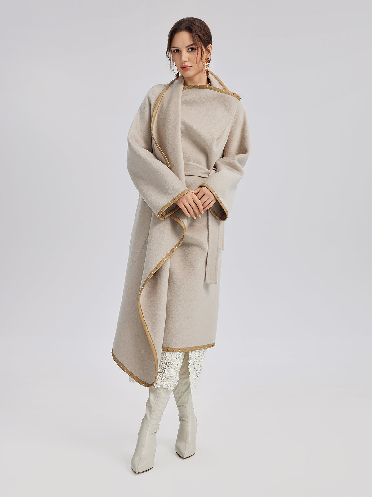 Irregular Silhouette Mid-Length Wool Coat (100% Wool)