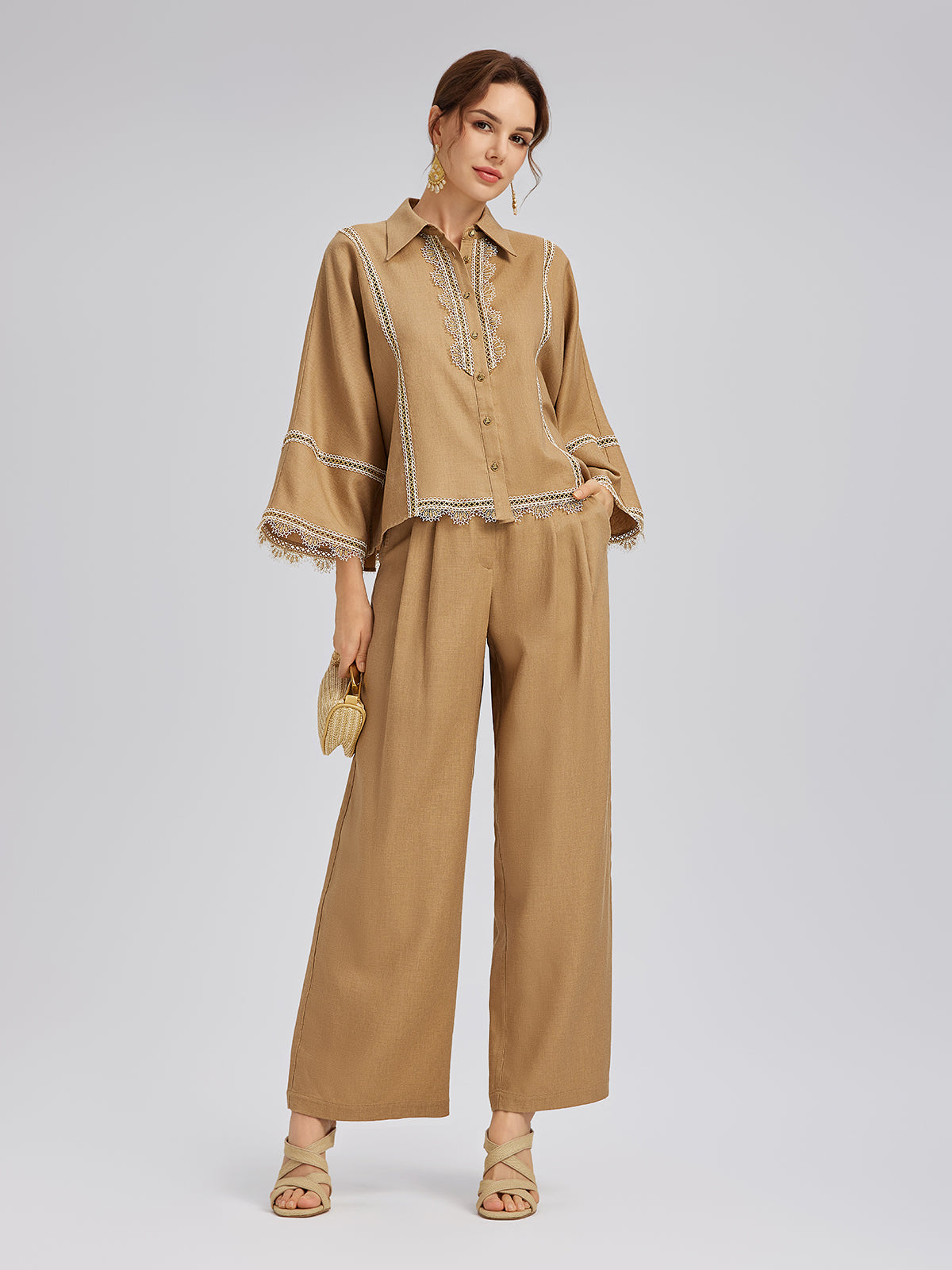 Baroque Lace-Trim Linen Shirt