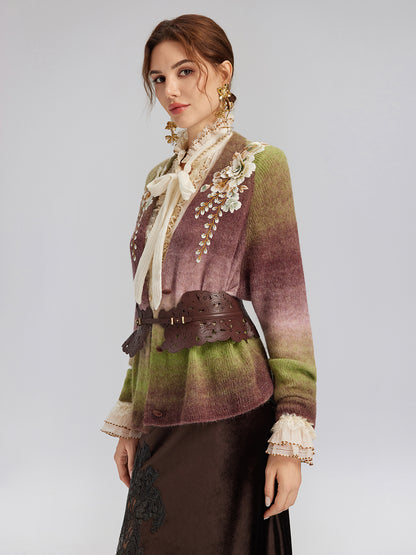 Gradient Wool Beaded Knit Sweater