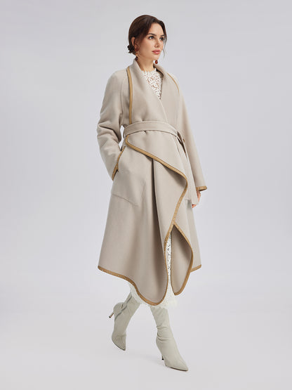Irregular Silhouette Mid-Length Wool Coat (100% Wool)