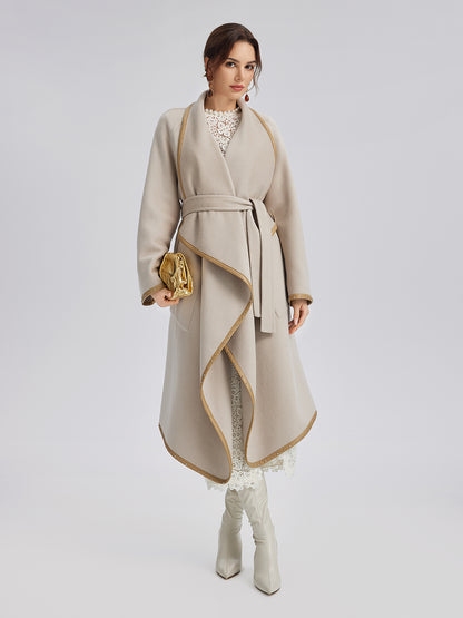 Irregular Silhouette Mid-Length Wool Coat (100% Wool)