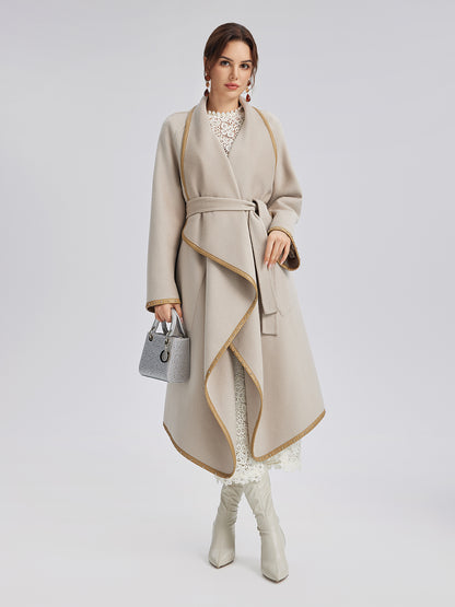 Irregular Silhouette Mid-Length Wool Coat (100% Wool)