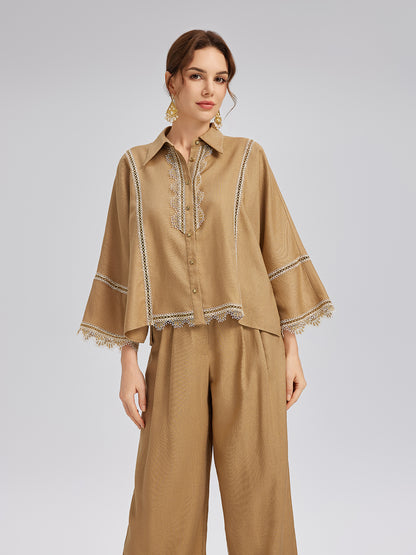 Baroque Lace-Trim Linen Shirt