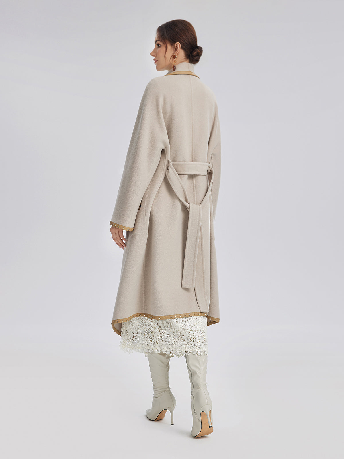Irregular Silhouette Mid-Length Wool Coat (100% Wool)