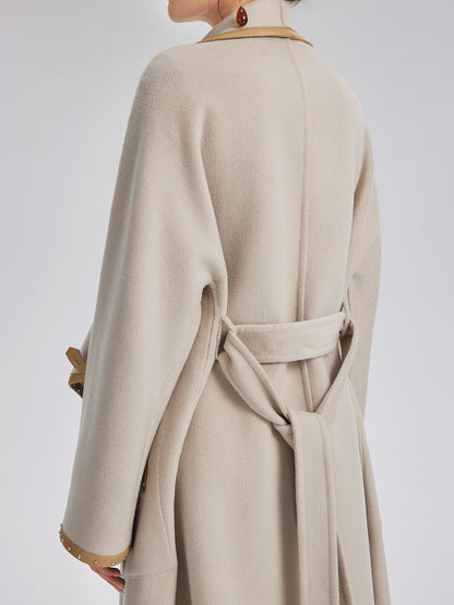Irregular Silhouette Mid-Length Wool Coat (100% Wool)