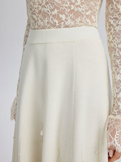 Rhinestone Beaded Wool Knit Elasticated Skirt