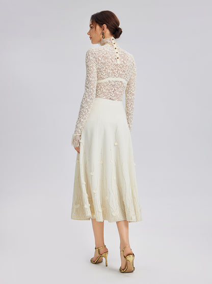 Rhinestone Beaded Wool Knit Elasticated Skirt