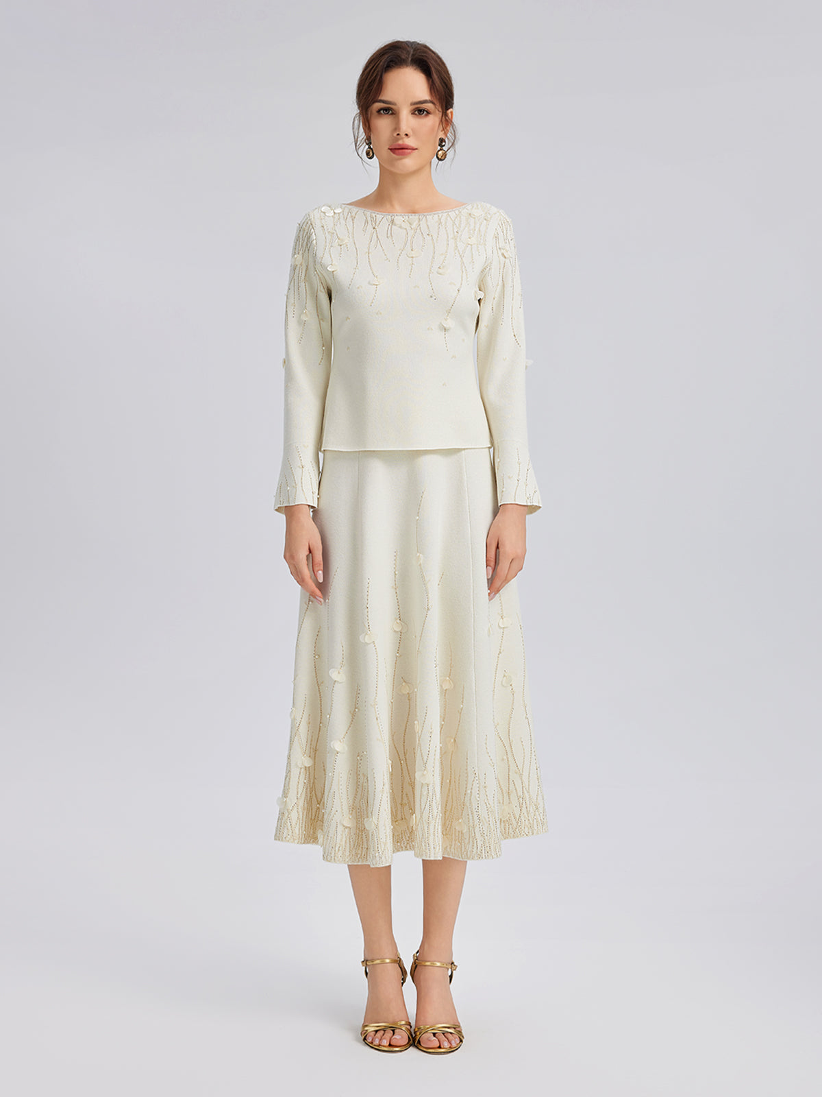 Final Sale | Rhinestone Beaded Wool Knit Elasticated Skirt