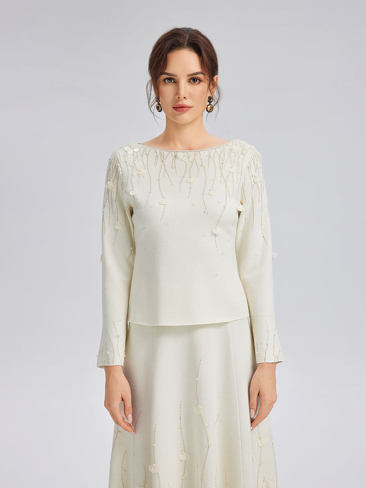 Rhinestone Beaded Wool Knit Top