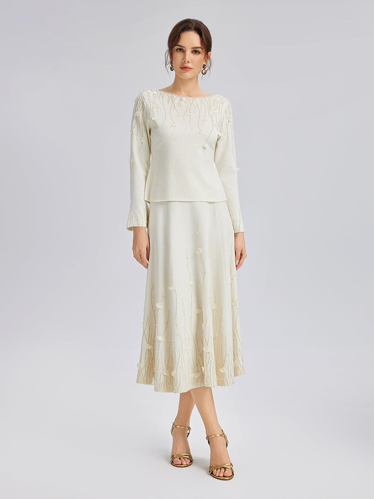 Final Sale | Rhinestone Beaded Wool Knit Elasticated Skirt