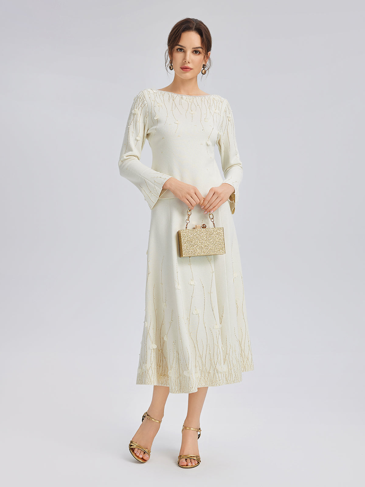 Final Sale | Rhinestone Beaded Wool Knit Elasticated Skirt
