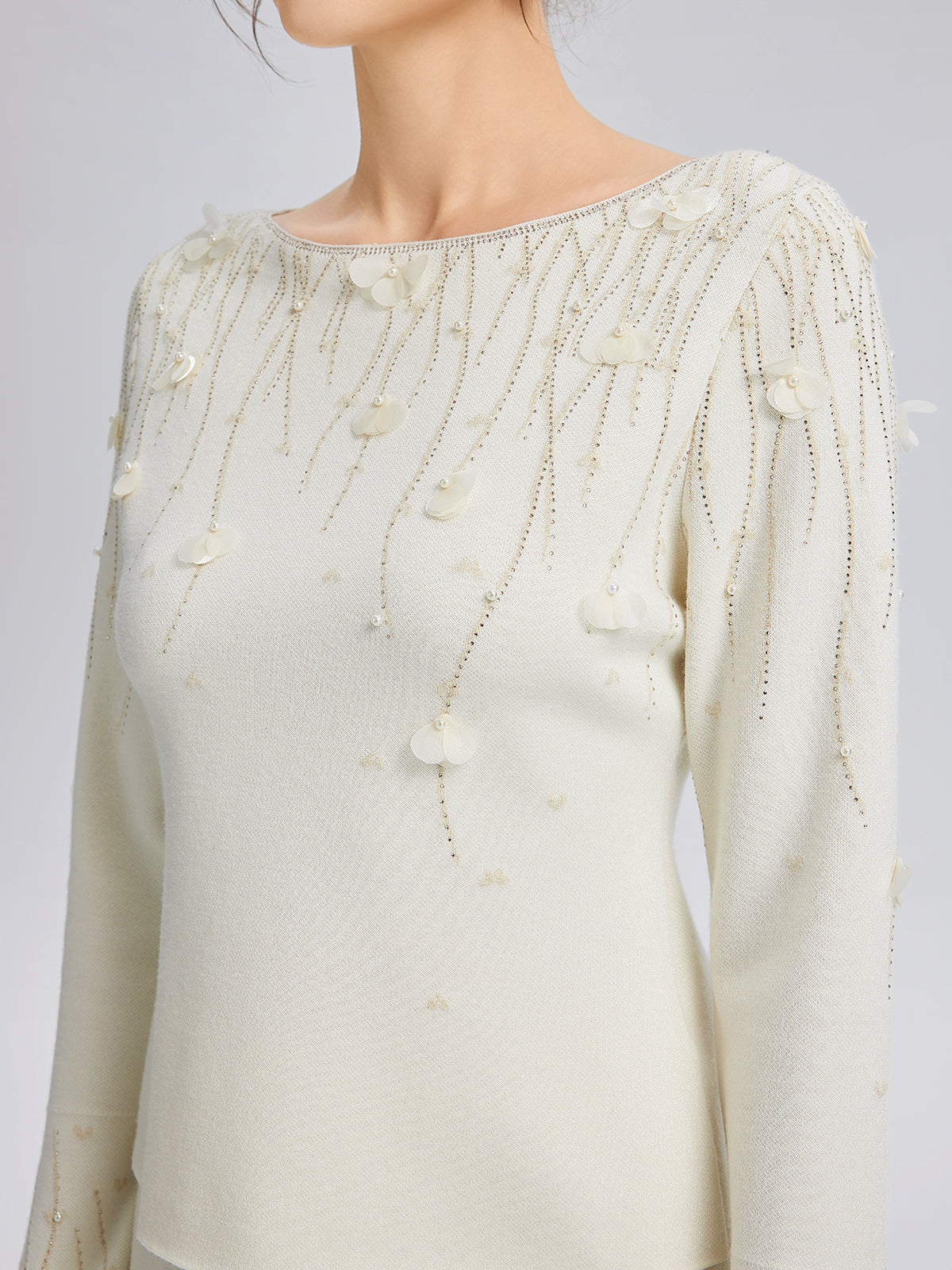 Rhinestone Beaded Wool Knit Top