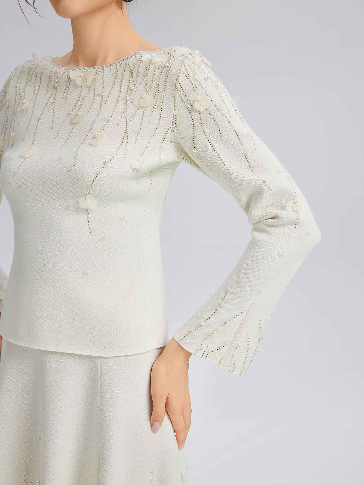 Rhinestone Beaded Wool Knit Top