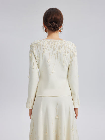 Rhinestone Beaded Wool Knit Top