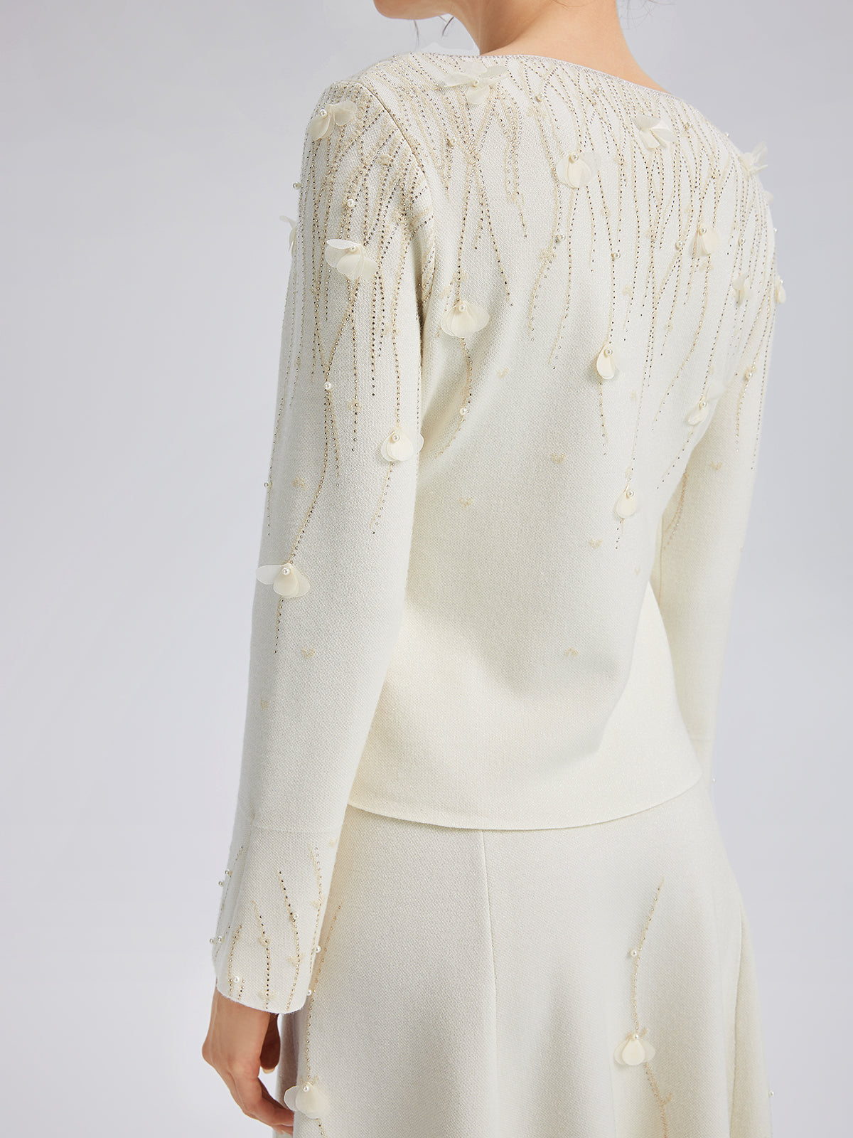 Rhinestone Beaded Wool Knit Top