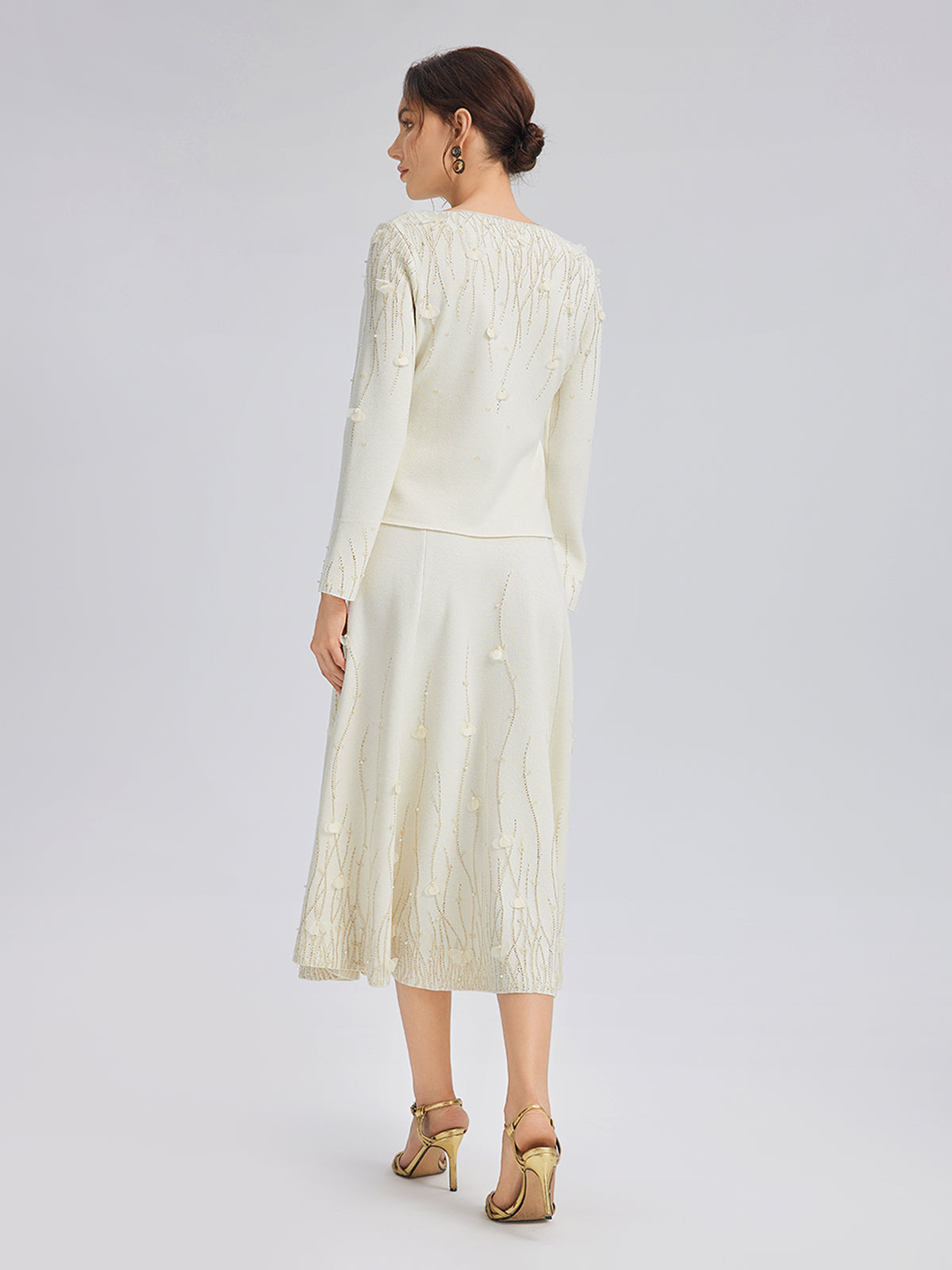 Final Sale | Rhinestone Beaded Wool Knit Elasticated Skirt