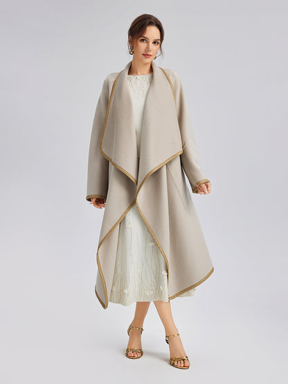 Irregular Silhouette Mid-Length Wool Coat (100% Wool)