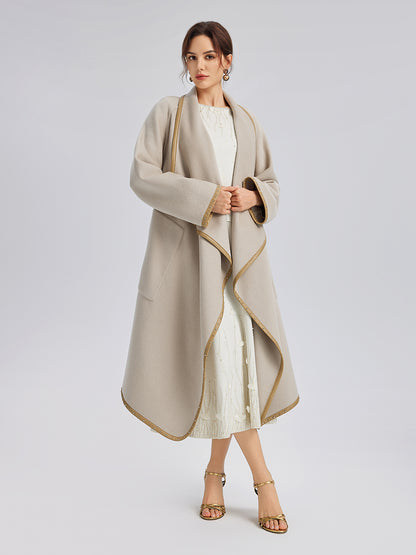 Irregular Silhouette Mid-Length Wool Coat (100% Wool)