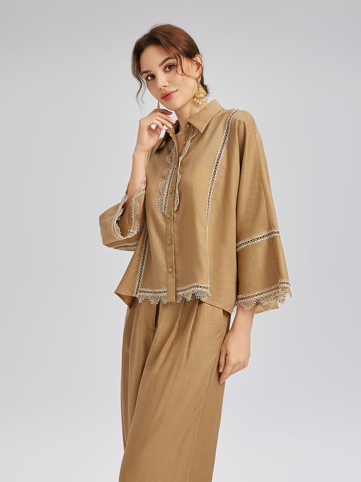 Baroque Lace-Trim Linen Shirt