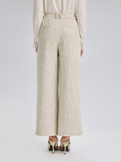 Hand-Sewn Pearl Textured Straight-Leg Pants