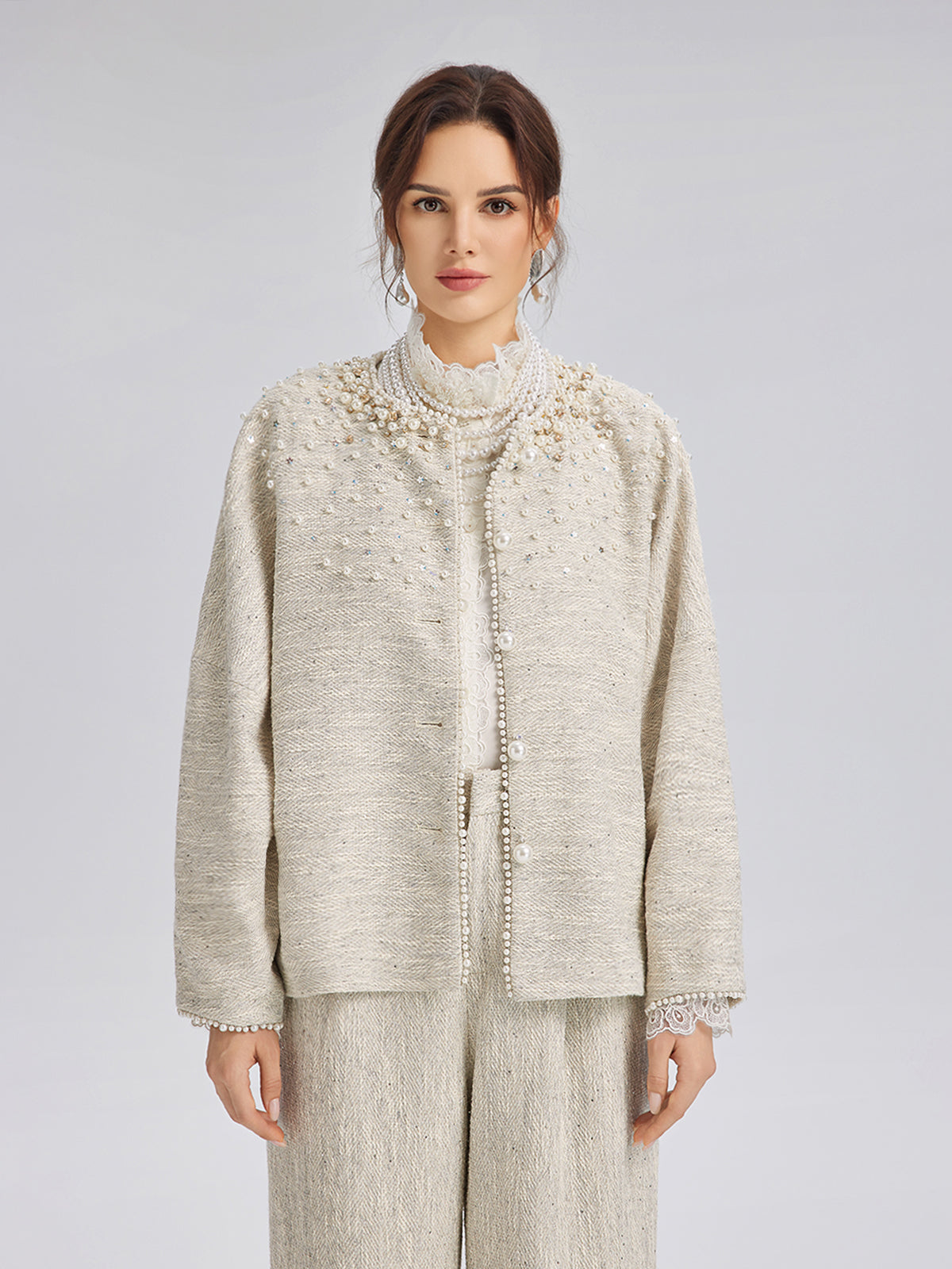 Hand-Sewn Pearl Textured Jacket