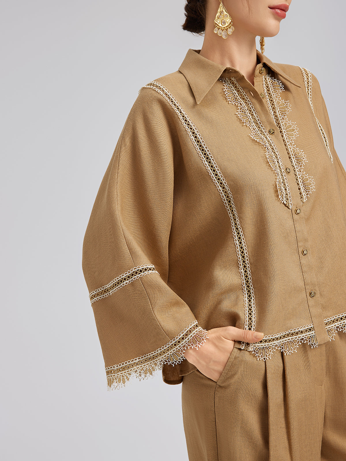 Baroque Lace-Trim Linen Shirt