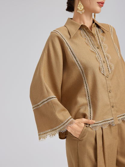 Baroque Lace-Trim Linen Shirt