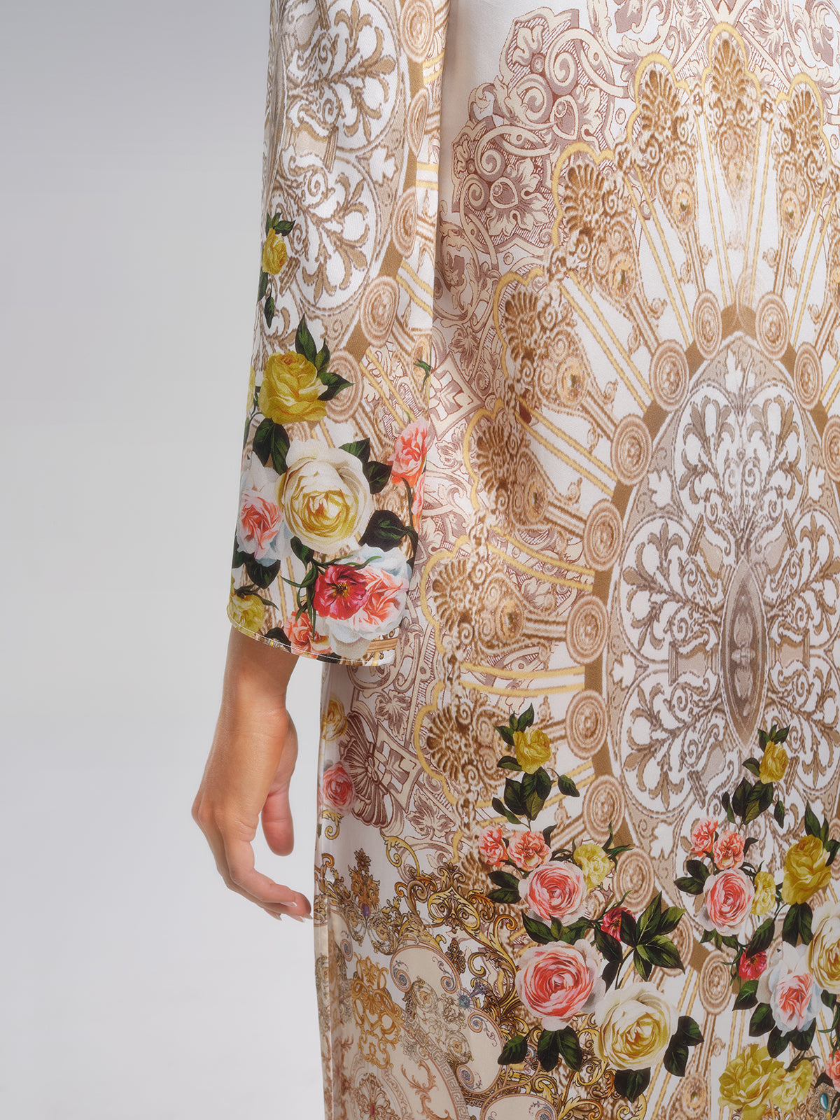 100% Silk Printed Stand-Collar Dress