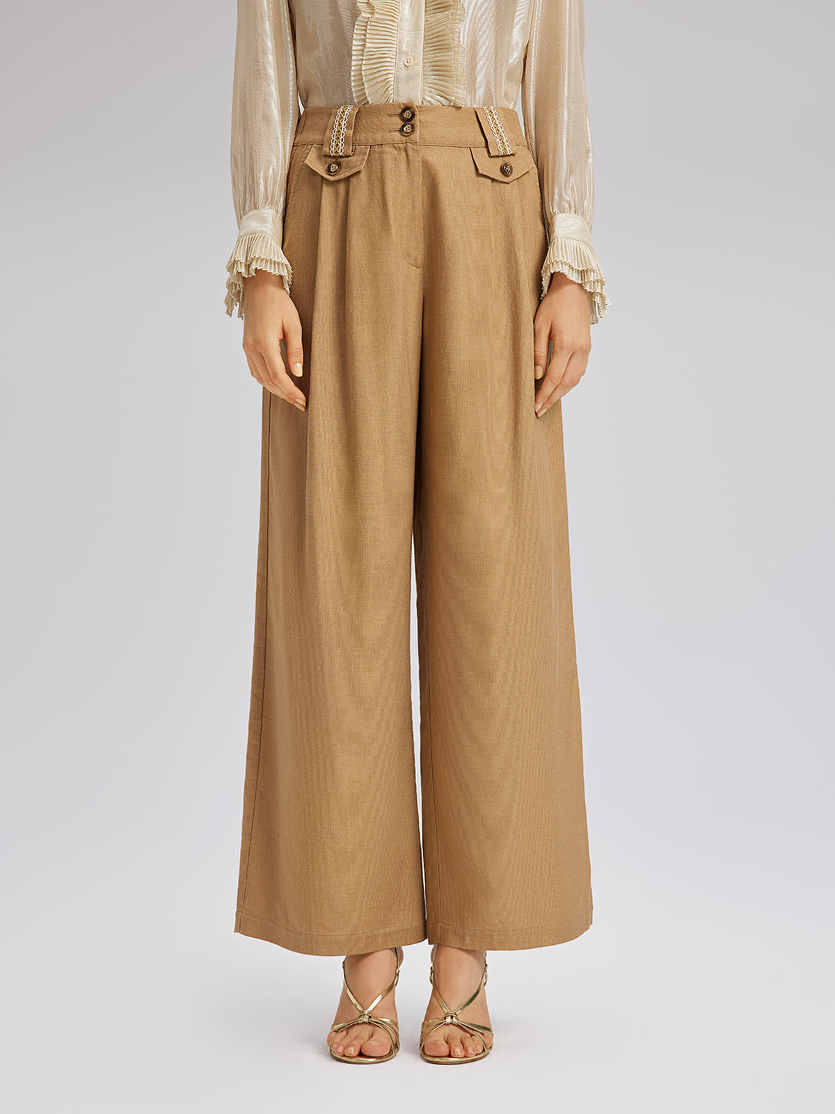 Baroque Linen Wide-Leg Elastic-Waist Pants