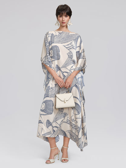 Acetate Satin Nautical Print Dress(Waist Tie Included)