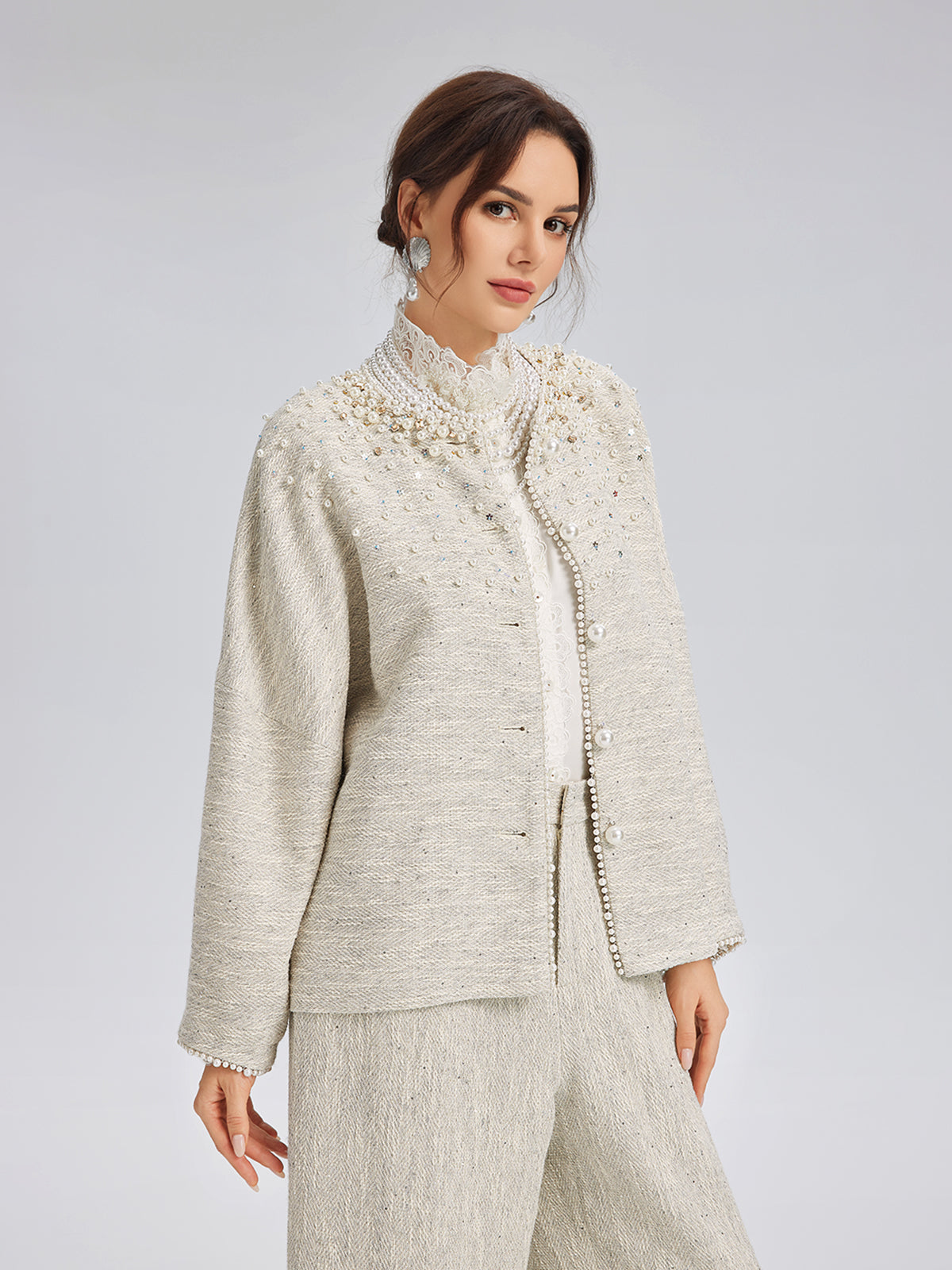 Hand-Sewn Pearl Textured Jacket