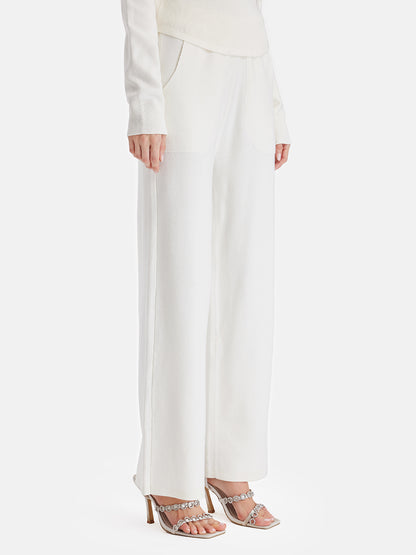 Luxurious Wool Side-Pocket Wide-Leg Trousers