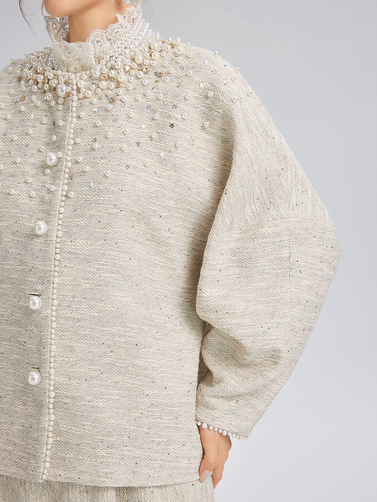 Hand-Sewn Pearl Textured Jacket