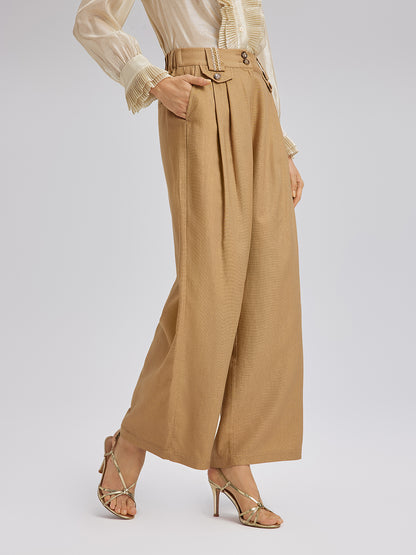 Baroque Linen Wide-Leg Elastic-Waist Pants