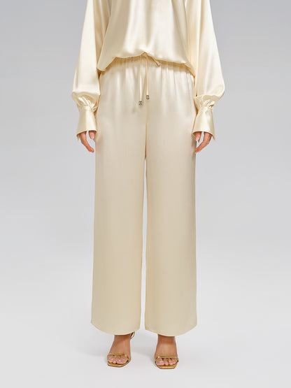 Acetate Elastic-Waist Straight Wide-Leg Pants
