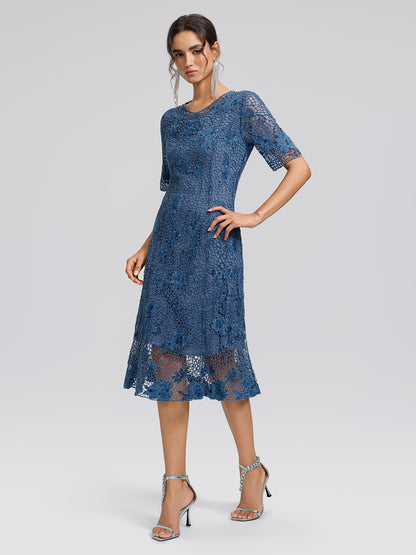Cutout Lace 3D Floral Short-Sleeve Dress