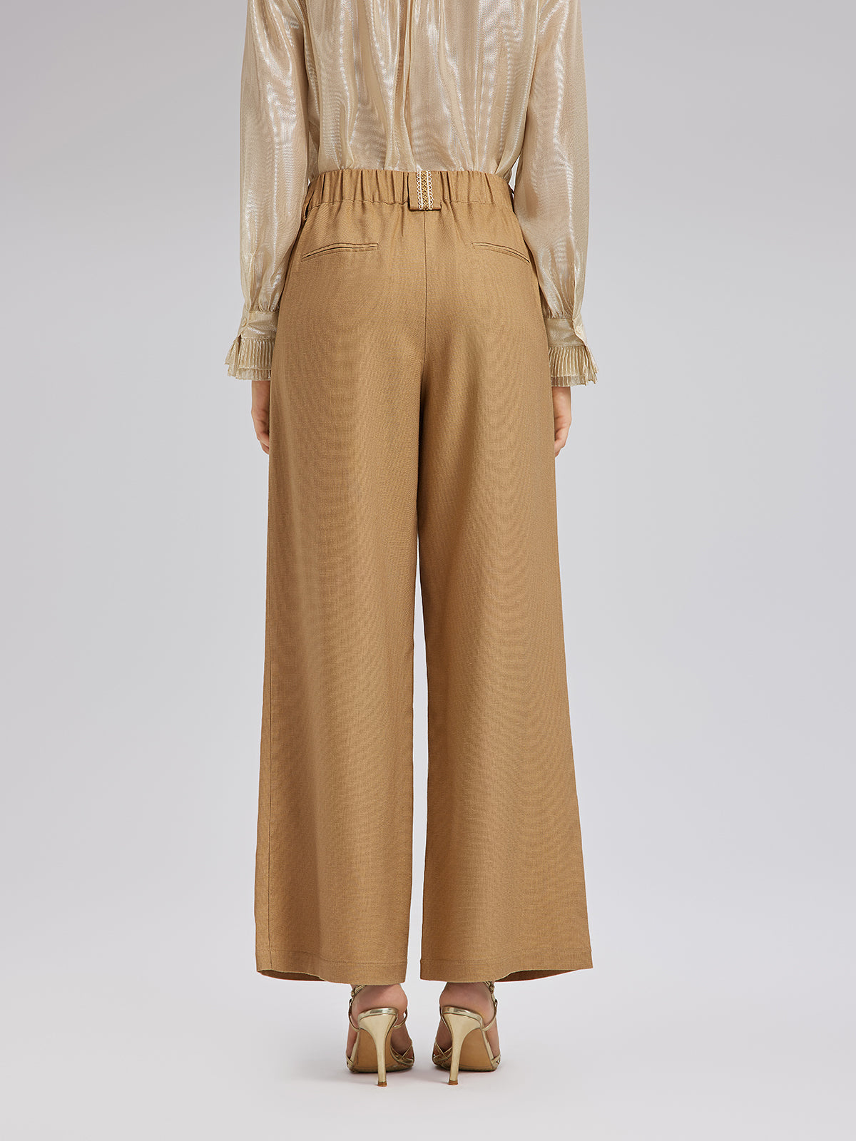 Baroque Linen Wide-Leg Elastic-Waist Pants