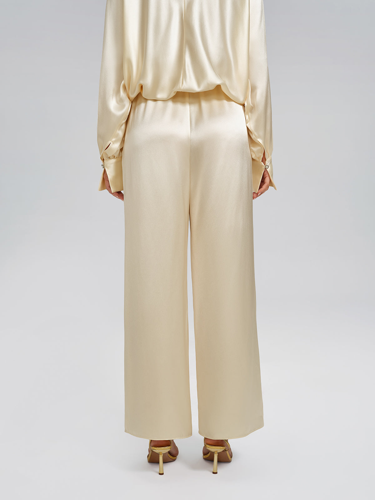Acetate Elastic-Waist Straight Wide-Leg Pants
