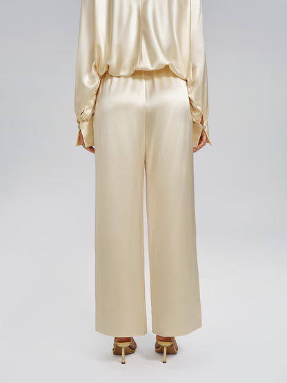 Acetate Elastic-Waist Straight Wide-Leg Pants