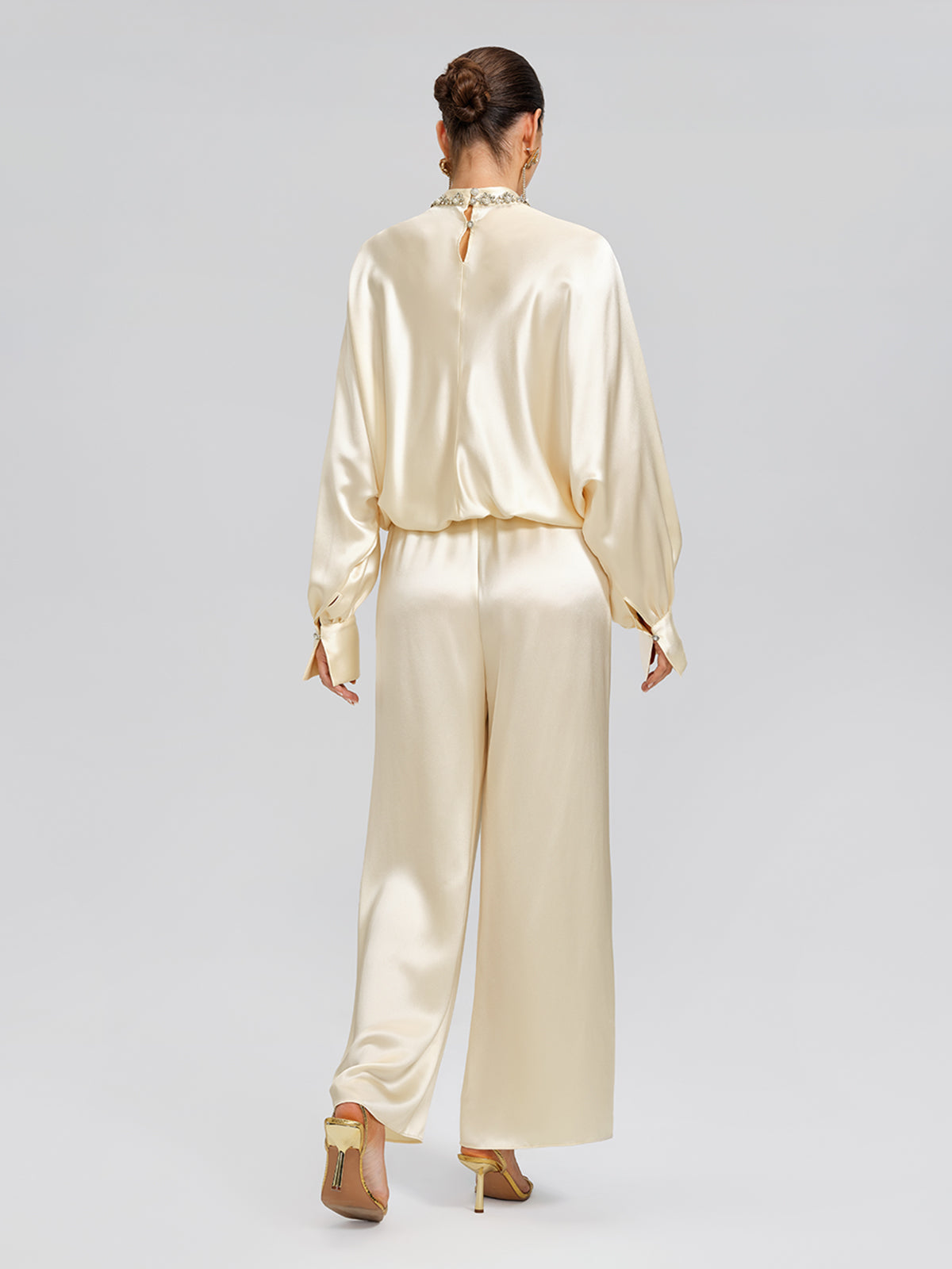 Acetate Elastic-Waist Straight Wide-Leg Pants