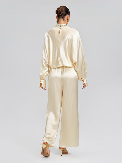 Acetate Elastic-Waist Straight Wide-Leg Pants